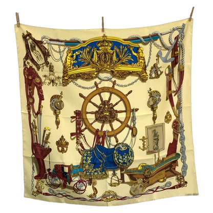 Hermes Musee Carre 90 Beige Multicolor Silk Scarf