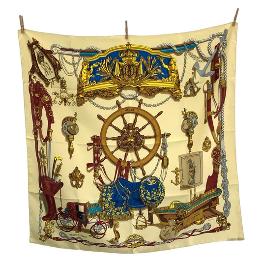 Hermes Musee Carre 90 Beige Multicolor Silk Scarf