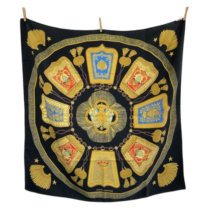 Hermes Poste Et Cavalerie Carre 90 Black Multicolor Silk Scarf — view 2