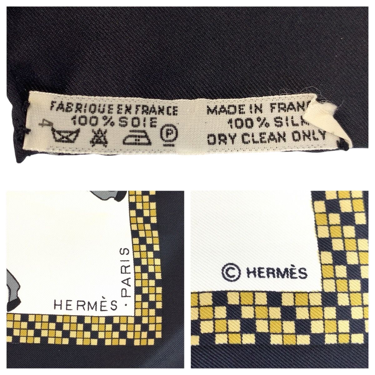 Hermes Harnais Francais Premier Carre 90 White Black Multicolor Silk Scarf — view 3