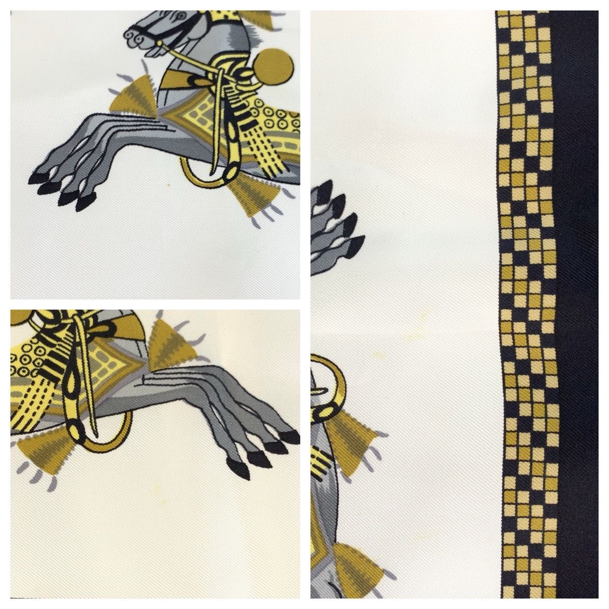 Hermes Harnais Francais Premier Carre 90 White Black Multicolor Silk Scarf — view 7
