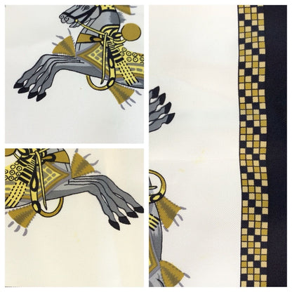 Hermes Harnais Francais Premier Carre 90 White Black Multicolor Silk Scarf — view 7