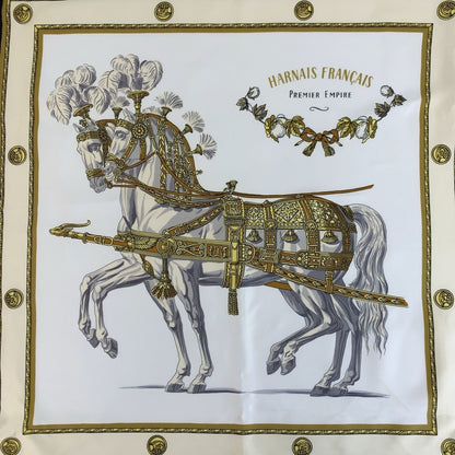 Hermes Harnais Francais Premier Carre 90 White Black Multicolor Silk Scarf — view 4