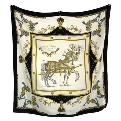 Hermes Harnais Francais Premier Carre 90 White Black Multicolor Silk Scarf — view 2