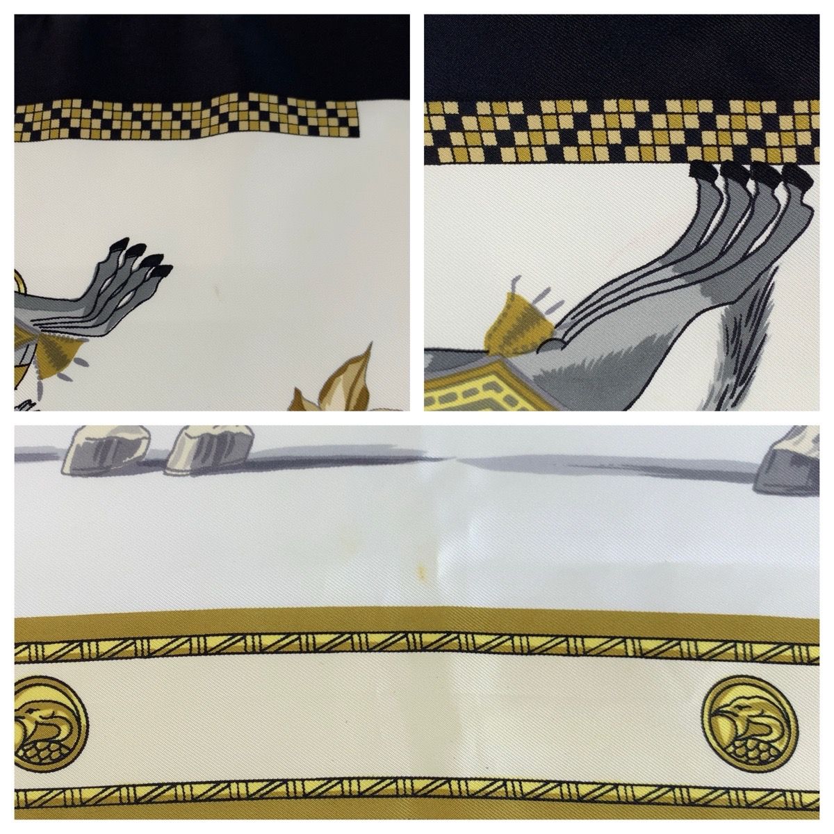 Hermes Harnais Francais Premier Carre 90 White Black Multicolor Silk Scarf — view 6