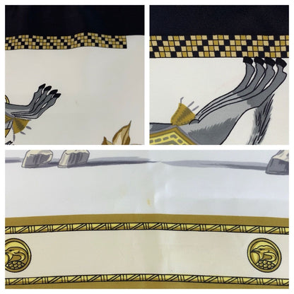Hermes Harnais Francais Premier Carre 90 White Black Multicolor Silk Scarf — view 6