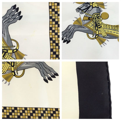 Hermes Harnais Francais Premier Carre 90 White Black Multicolor Silk Scarf — view 8