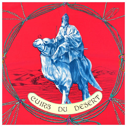 Hermes Cuirs du Desert Leather Ornament Carre 90 Red Blue Multicolor Silk Scarf — view 3
