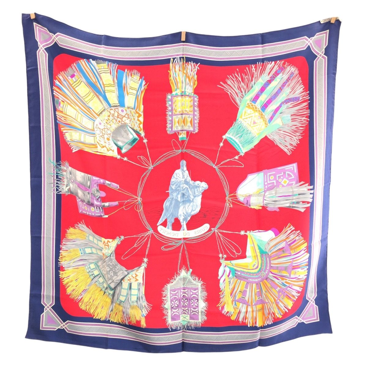 Hermes Cuirs du Desert Leather Ornament Carre 90 Red Blue Multicolor Silk Scarf — view 2