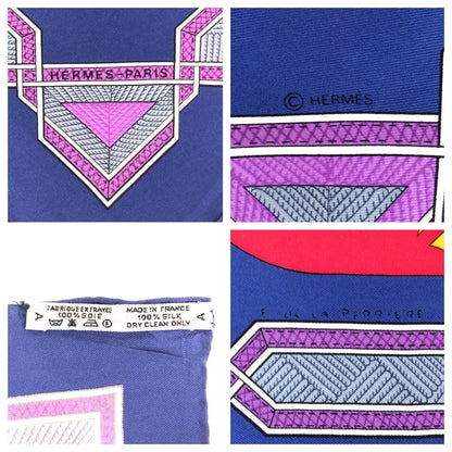 Hermes Cuirs du Desert Leather Ornament Carre 90 Red Blue Multicolor Silk Scarf — view 4