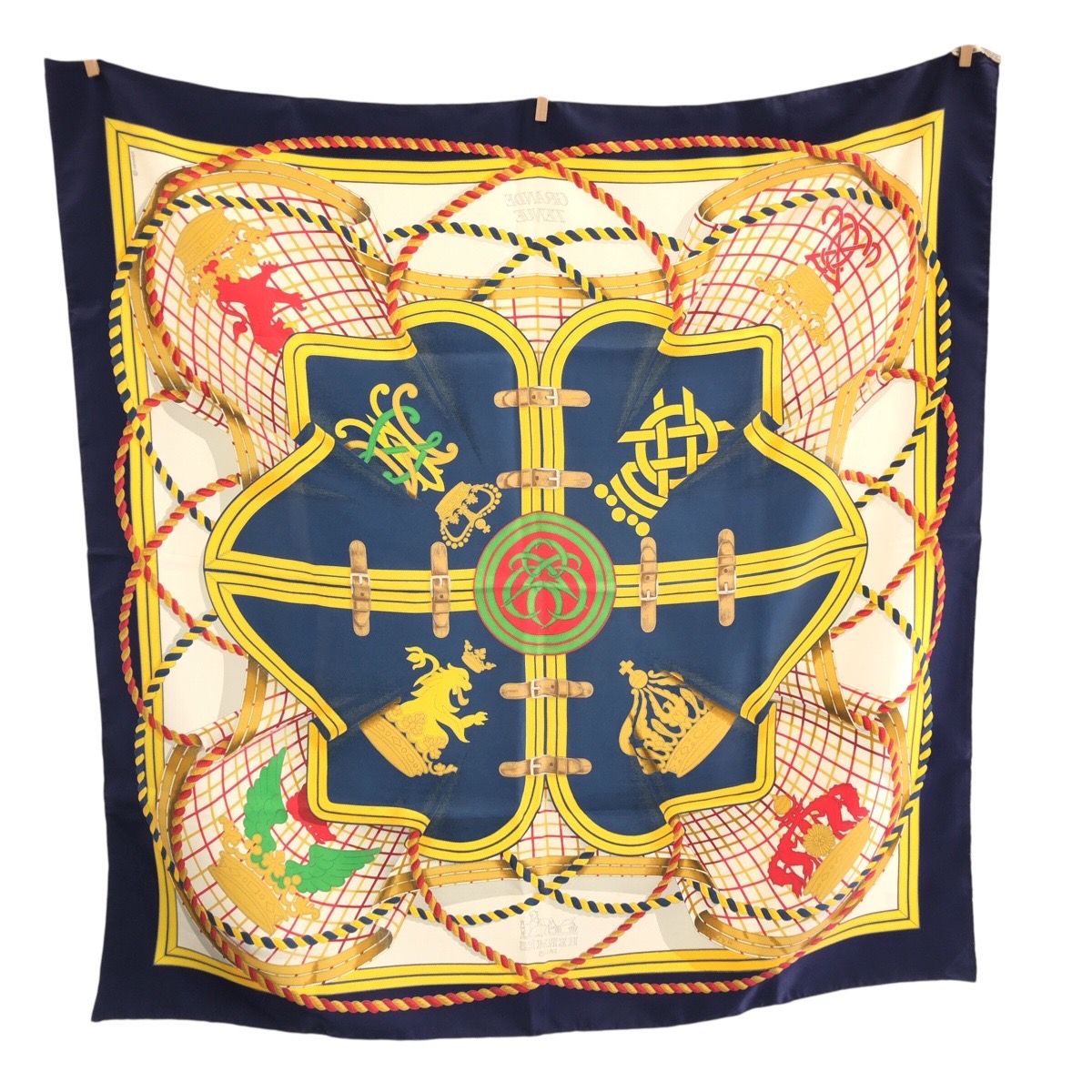 Hermes Grande Tenue Carre 90 Navy Yellow Multicolor Silk Scarf — view 2
