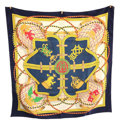 Hermes Grande Tenue Carre 90 Navy Yellow Multicolor Silk Scarf — view 2