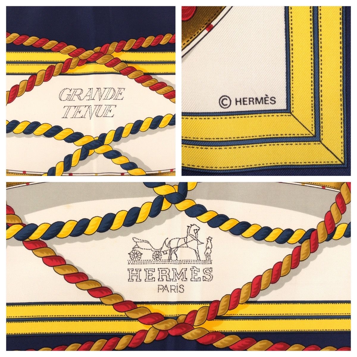 Hermes Grande Tenue Carre 90 Navy Yellow Multicolor Silk Scarf — view 3