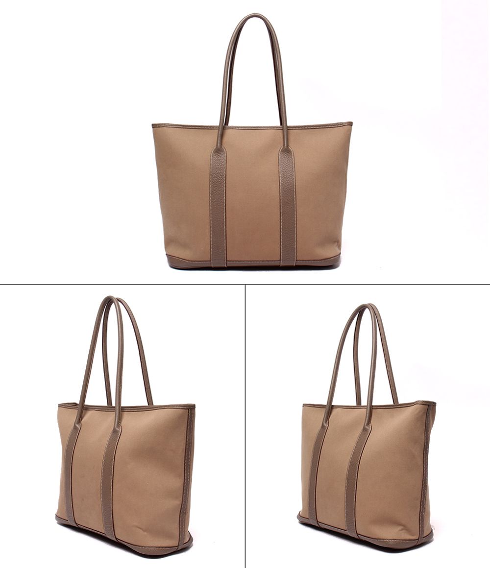 Hermes Tote Shoulder Bag Silver Toile Officier Garden Zip MM — view 2