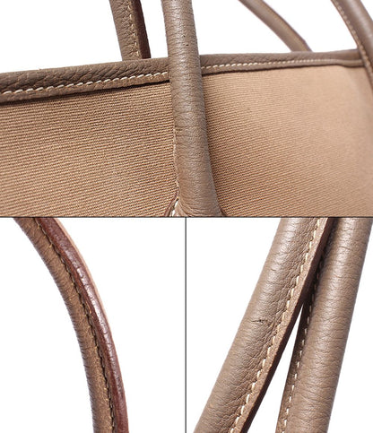 Hermes Tote Shoulder Bag Silver Toile Officier Garden Zip MM — view 6