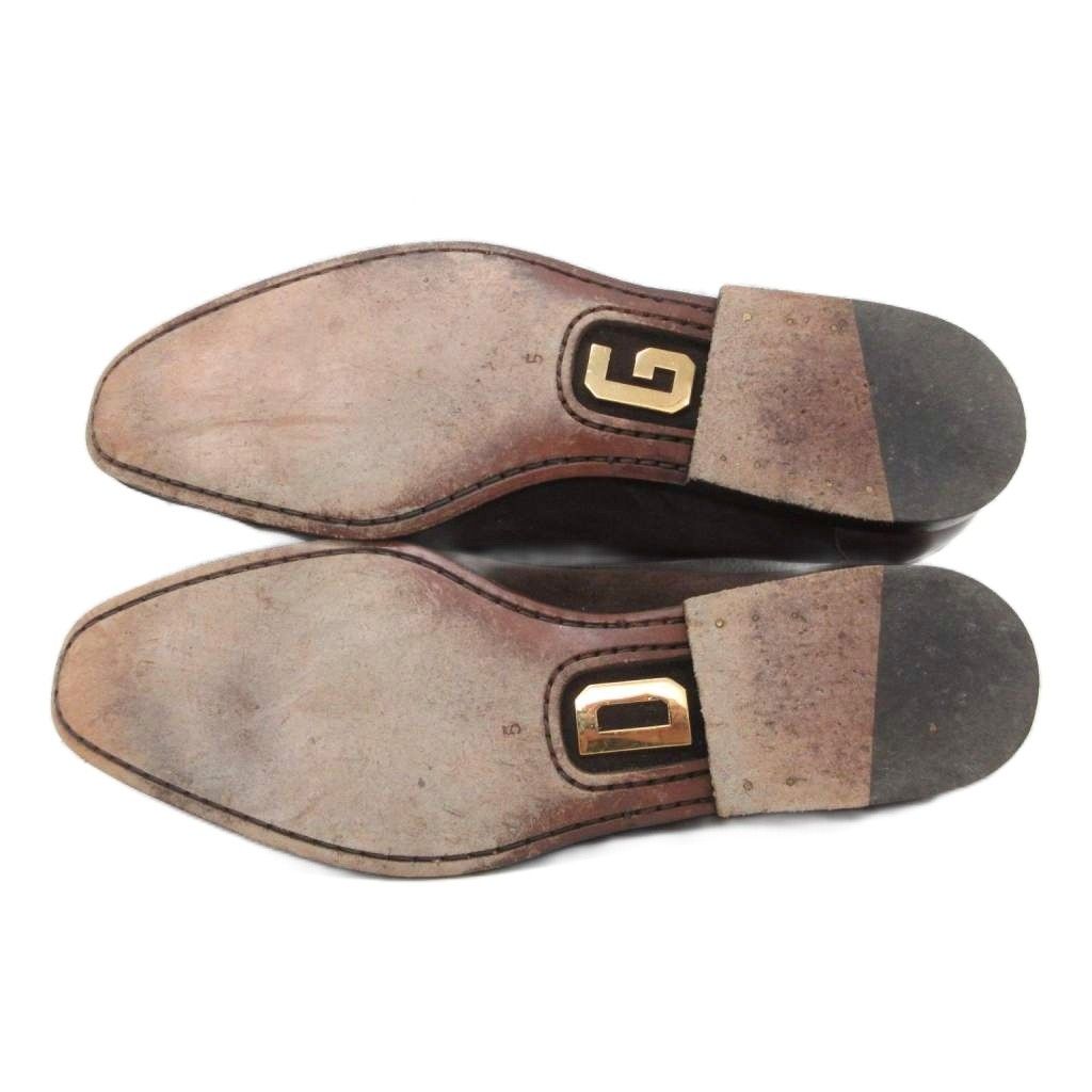 Dolce & Gabbana Suede Loafers Logo Plate Slip on Leather Gold 5 Brown — view 7