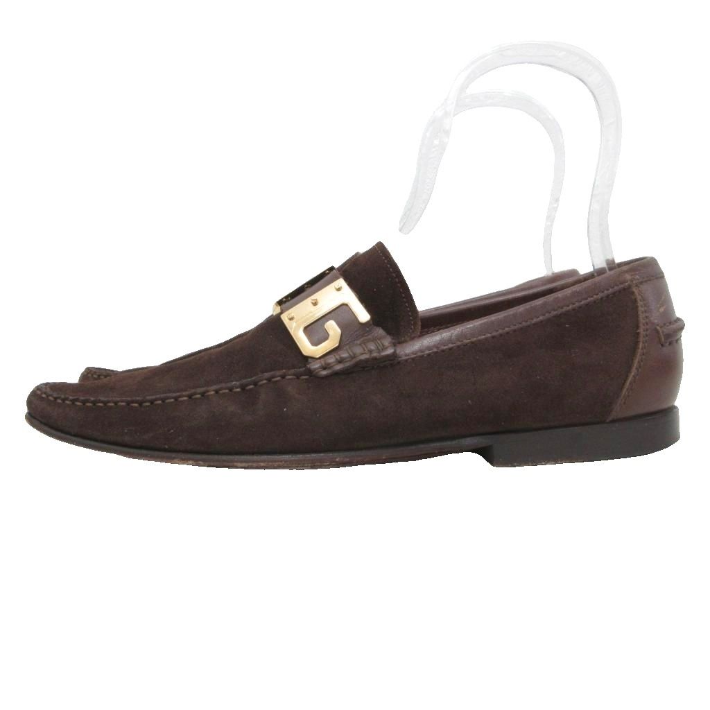 Dolce & Gabbana Suede Loafers Logo Plate Slip on Leather Gold 5 Brown — view 2