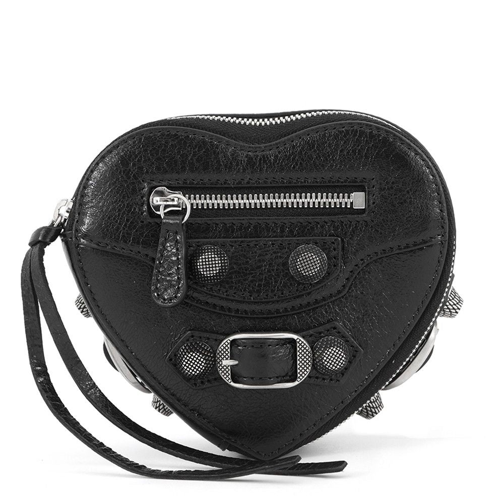 Balenciaga Pouch le Cagole Heart Leather Black Case