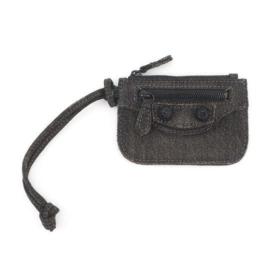 Balenciaga Coin Case le Cagole Denim Line Stone Purse Black