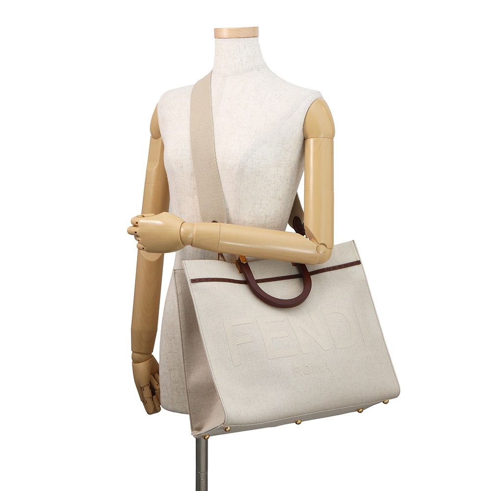 Fendi Tote Sunshine Canvas Leather 2-Way Shoulder Bag — view 5