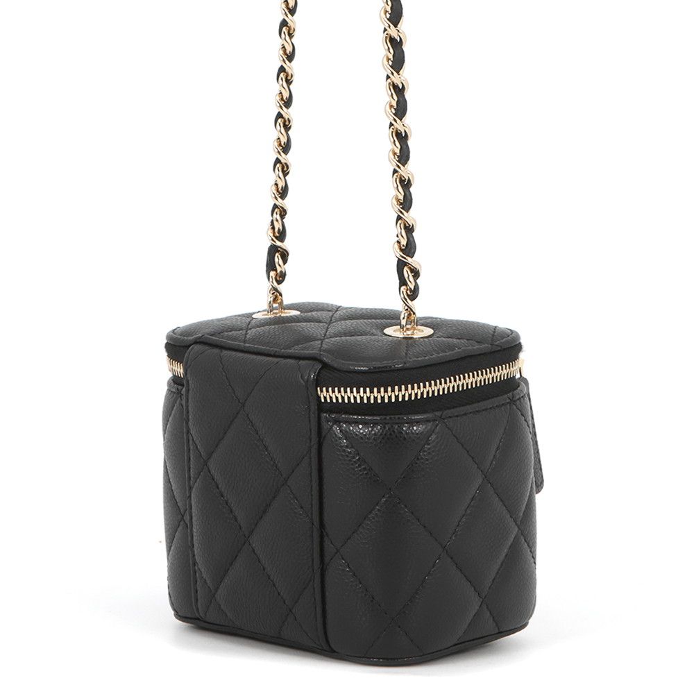 Chanel Chain Shoulder Bag Quilted CC Logo Vanity Caviar Leather Black — view 2