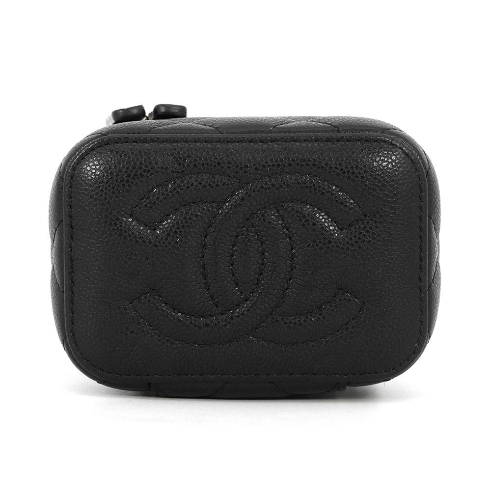 Chanel Chain Shoulder Bag Quilted CC Logo Vanity Caviar Leather Black — view 3