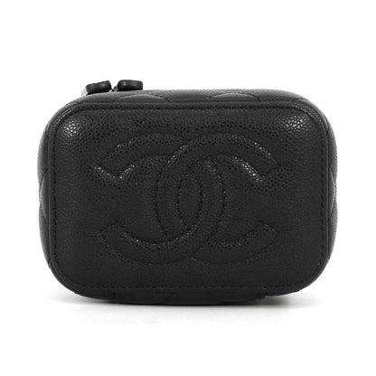 Chanel Chain Shoulder Bag Quilted CC Logo Vanity Caviar Leather Black — view 3