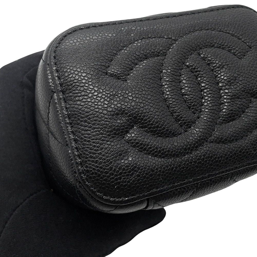 Chanel Chain Shoulder Bag Quilted CC Logo Vanity Caviar Leather Black — view 7