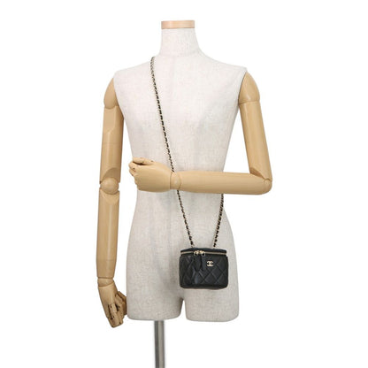 Chanel Chain Shoulder Bag Quilted CC Logo Vanity Caviar Leather Black — view 4