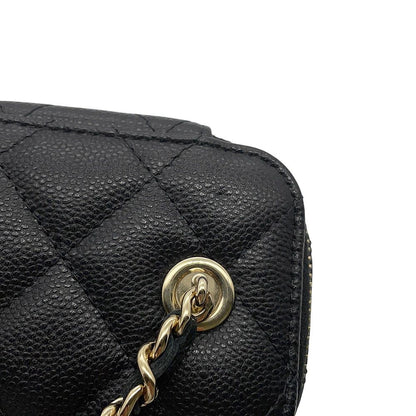 Chanel Chain Shoulder Bag Quilted CC Logo Vanity Caviar Leather Black — view 8