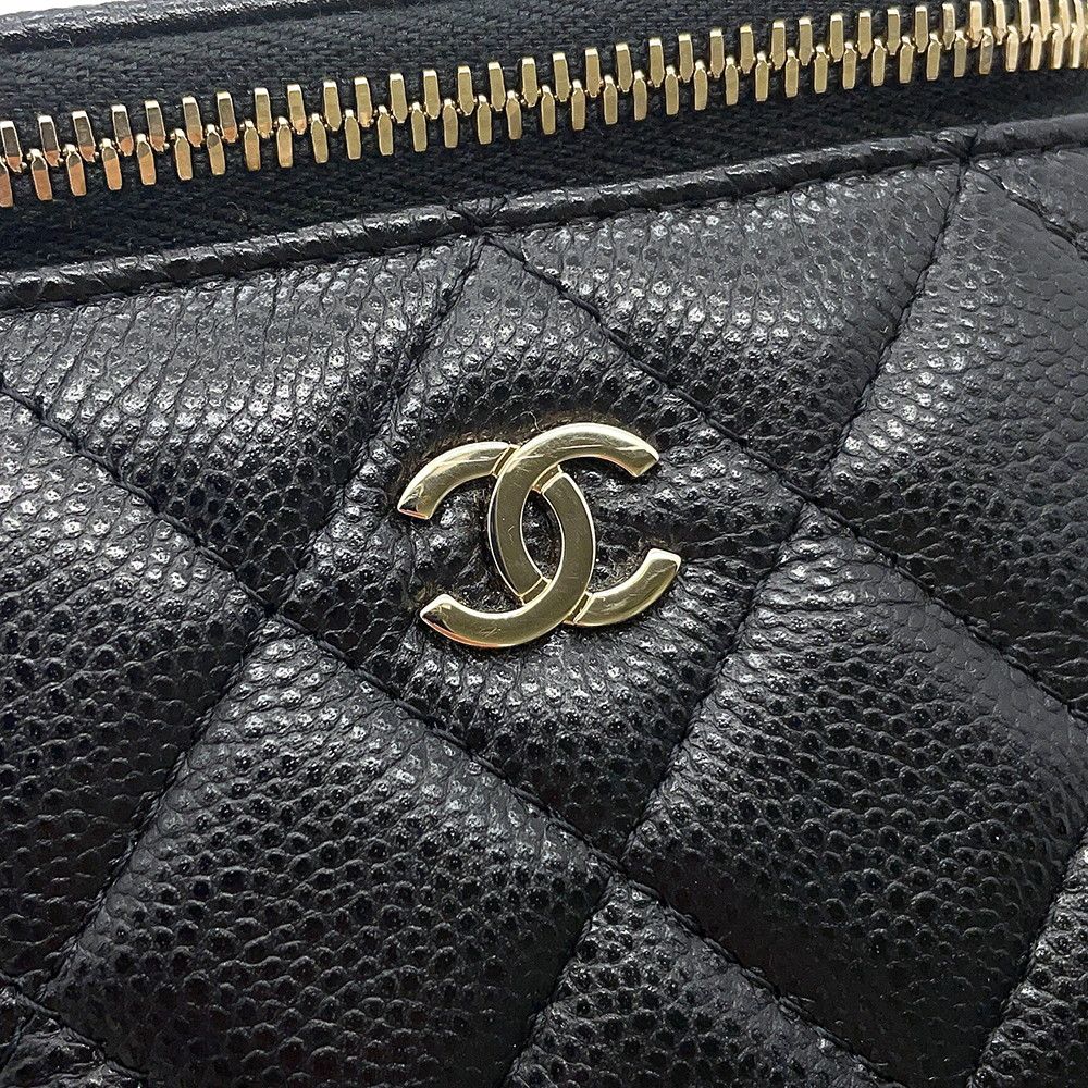 Chanel Chain Shoulder Bag Quilted CC Logo Vanity Caviar Leather Black — view 6