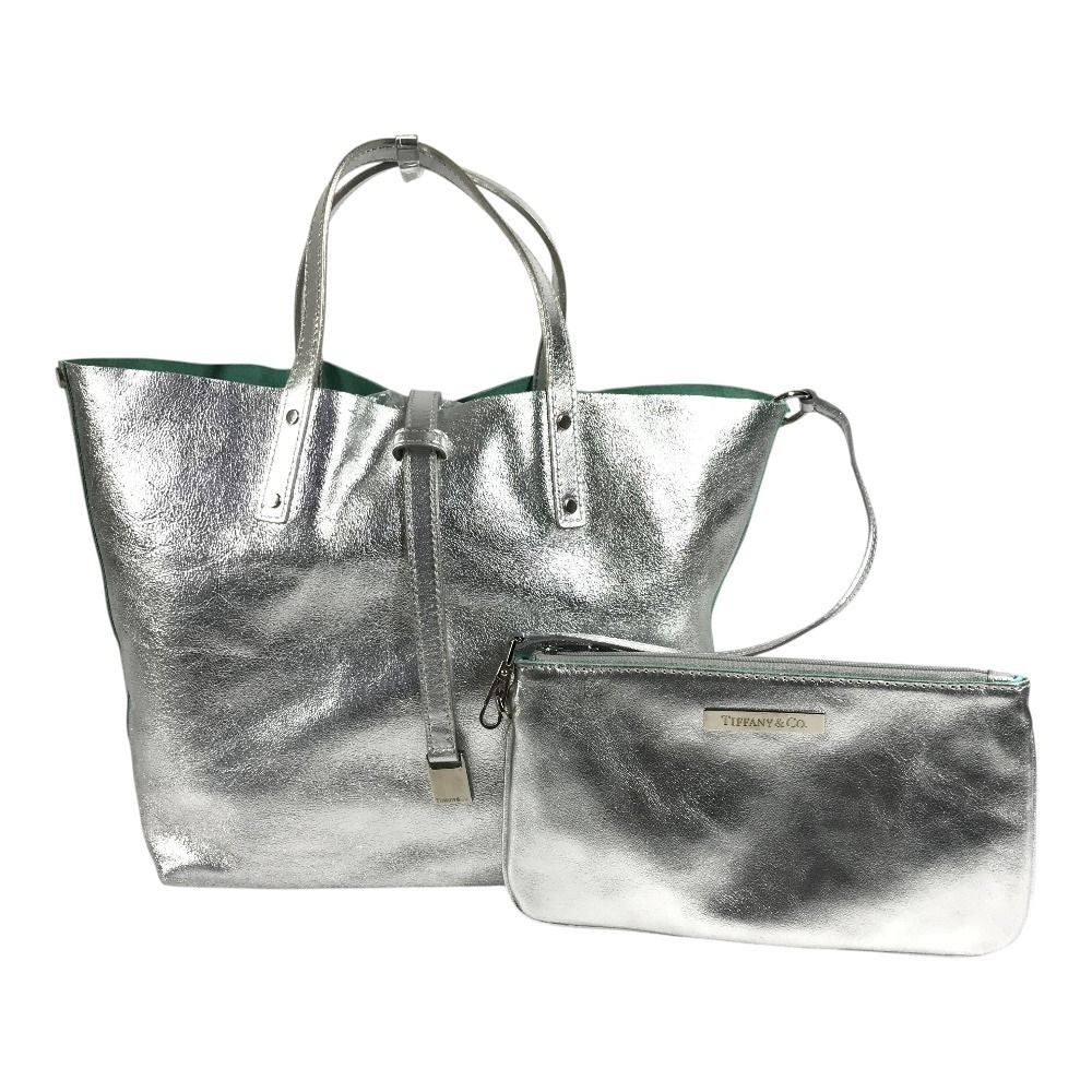 Tiffany & Co Handbag Logo Reversible Leather Silver