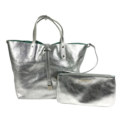 Tiffany & Co Handbag Logo Reversible Leather Silver