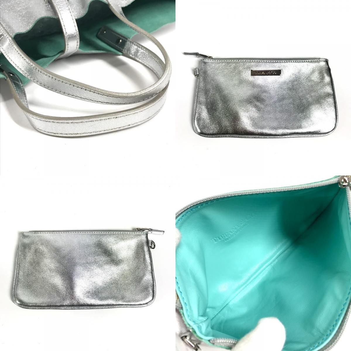 Tiffany & Co Handbag Logo Reversible Leather Silver — view 8