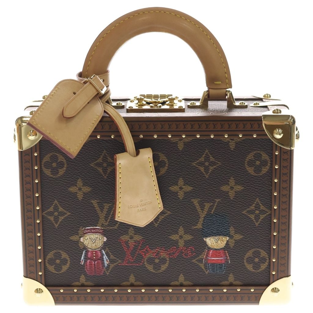 Louis Vuitton Monogram Petite Valise Trunk 2-Way Shoulder Bag Brown Custom Art