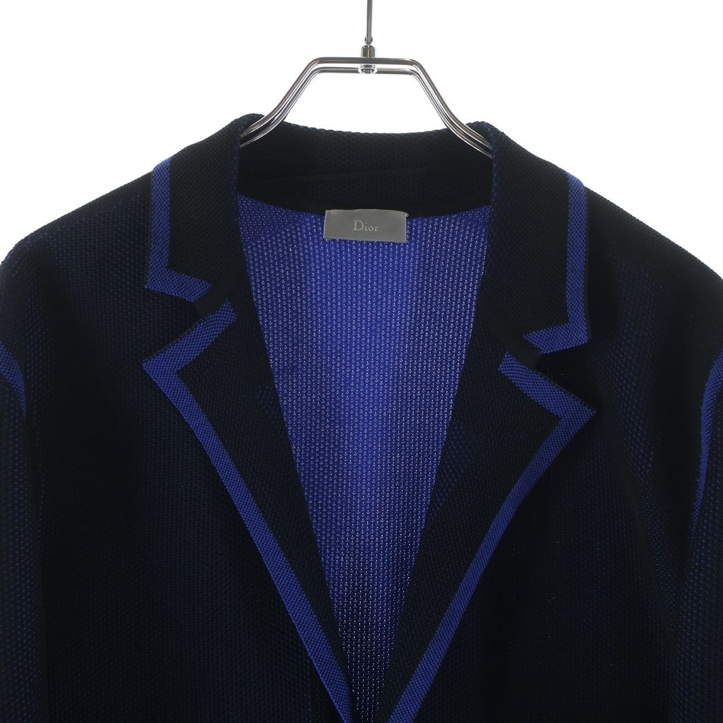 Dior Homme Wool Blend Knit Tailored Jacket Black Blue — view 3