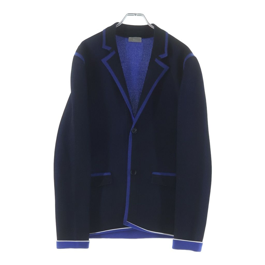 Dior Homme Wool Blend Knit Tailored Jacket Black Blue