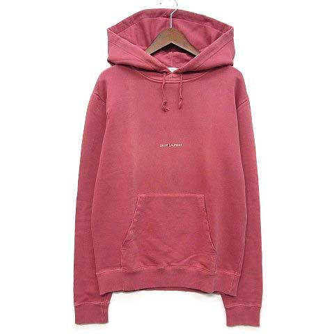 Saint Laurent Paris Distressed Logo Sweatshirt Hoodie Pink XS