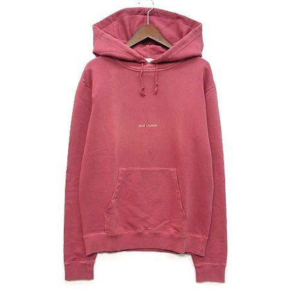 Saint Laurent Paris Distressed Logo Sweatshirt Hoodie Pink XS