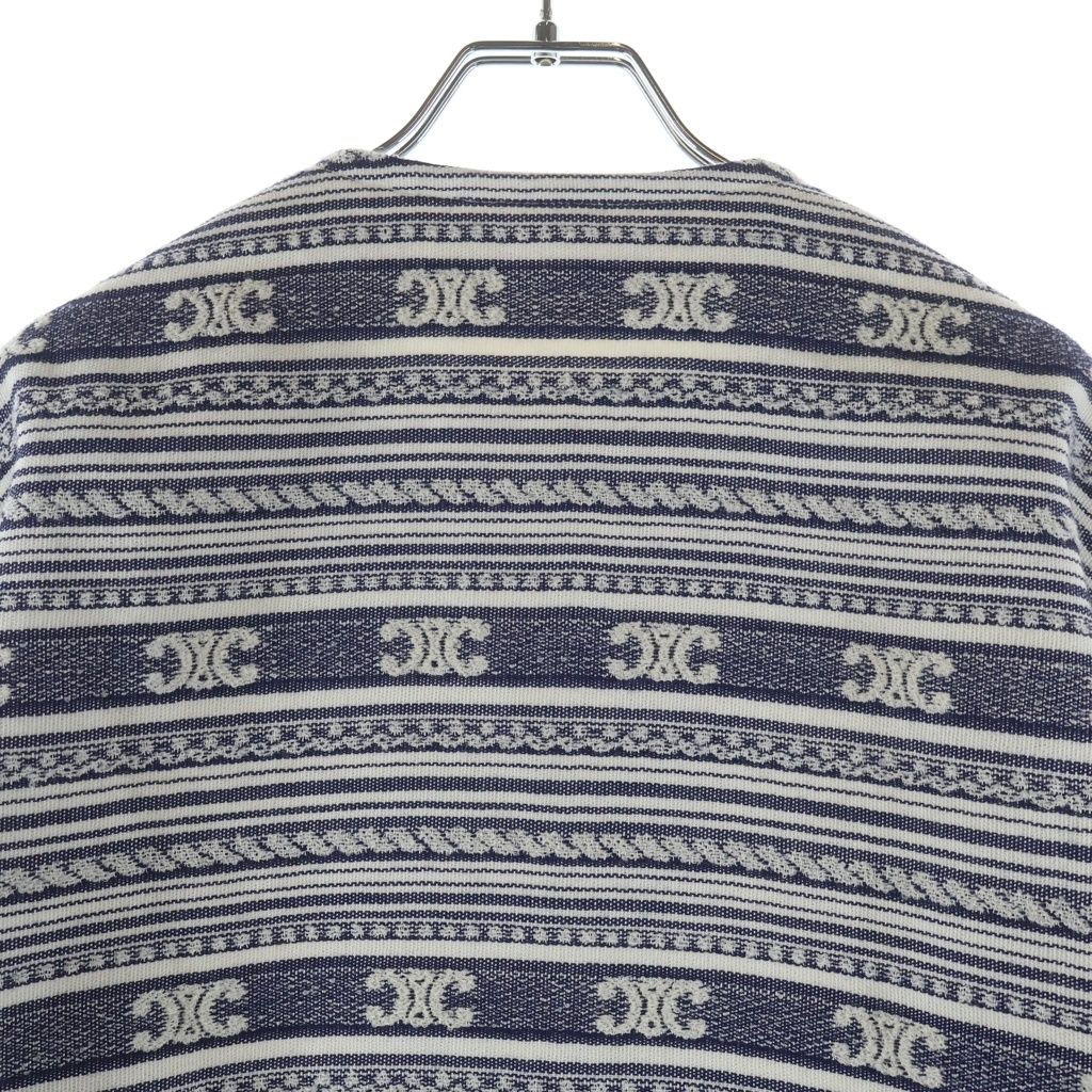 Celine Baja Cardigan Jacket Triomphe Collarless Navy White — view 4