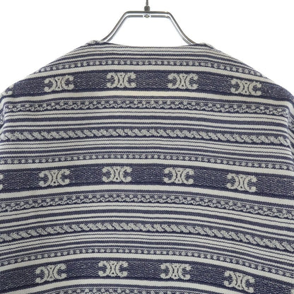 Celine Baja Cardigan Jacket Triomphe Collarless Navy White — view 4