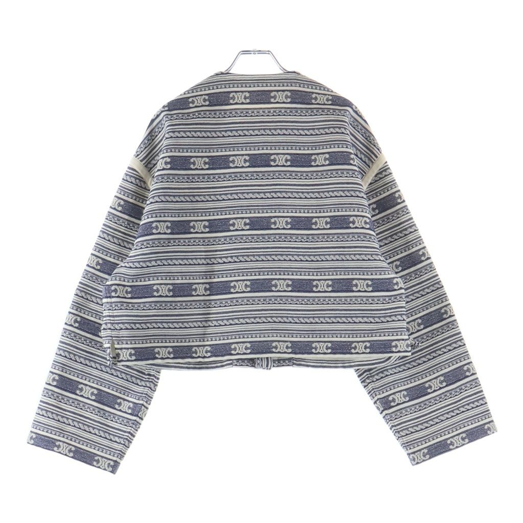 Celine Baja Cardigan Jacket Triomphe Collarless Navy White — view 2