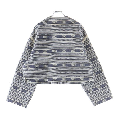 Celine Baja Cardigan Jacket Triomphe Collarless Navy White — view 2