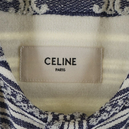 Celine Baja Cardigan Jacket Triomphe Collarless Navy White — view 8