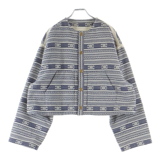 Celine Baja Cardigan Jacket Triomphe Collarless Navy White