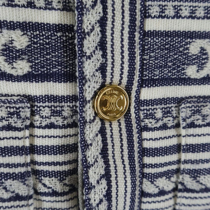 Celine Baja Cardigan Jacket Triomphe Collarless Navy White — view 6