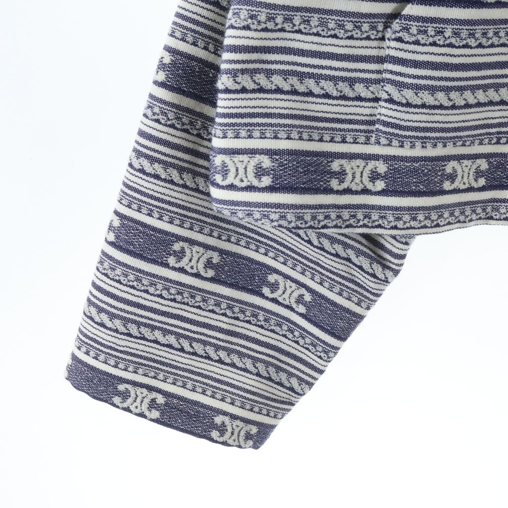 Celine Baja Cardigan Jacket Triomphe Collarless Navy White — view 5