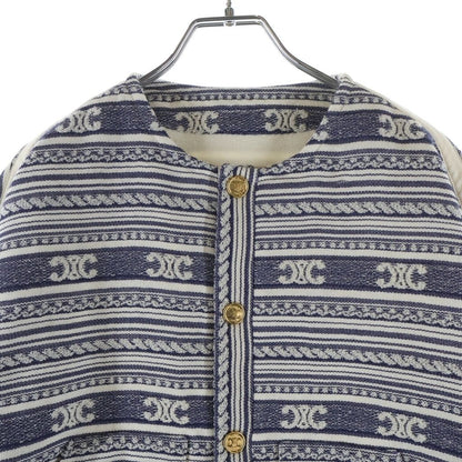 Celine Baja Cardigan Jacket Triomphe Collarless Navy White — view 3