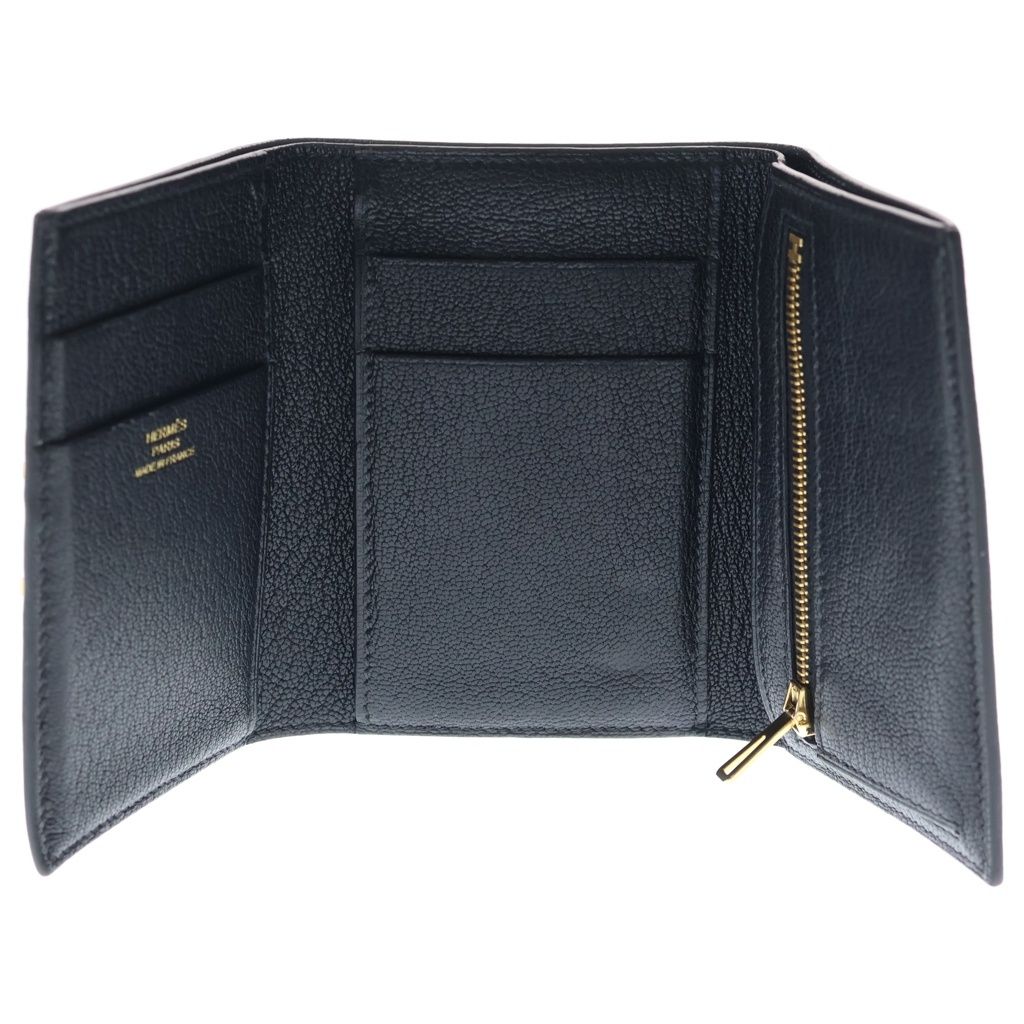 Hermes Bearn Compact Leather Silver Trifold Wallet Black — view 4