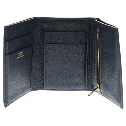 Hermes Bearn Compact Leather Silver Trifold Wallet Black — view 4
